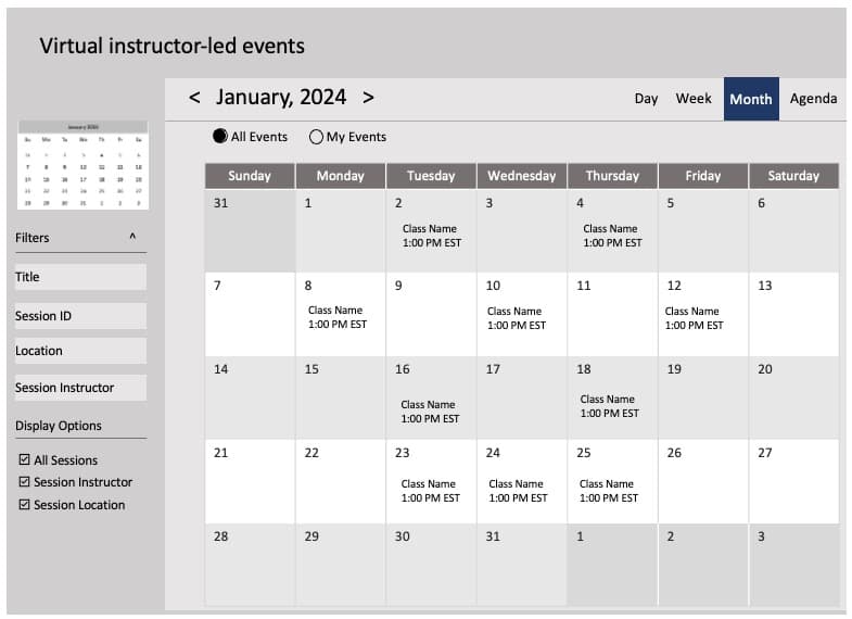 ILT Calendar — instructor-led sessions