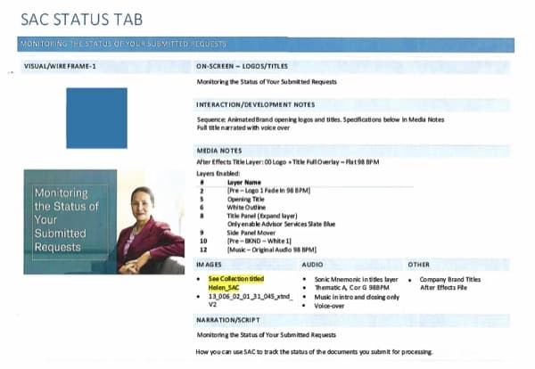SAC Status Tab Video Storyboard preview